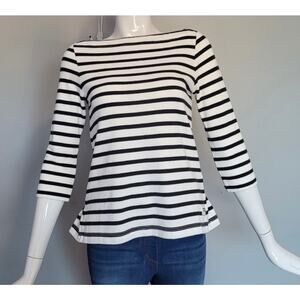 Kate Spade Broom‎ Street Black and White Striped Boat Neck Shirt Ruffle Detail